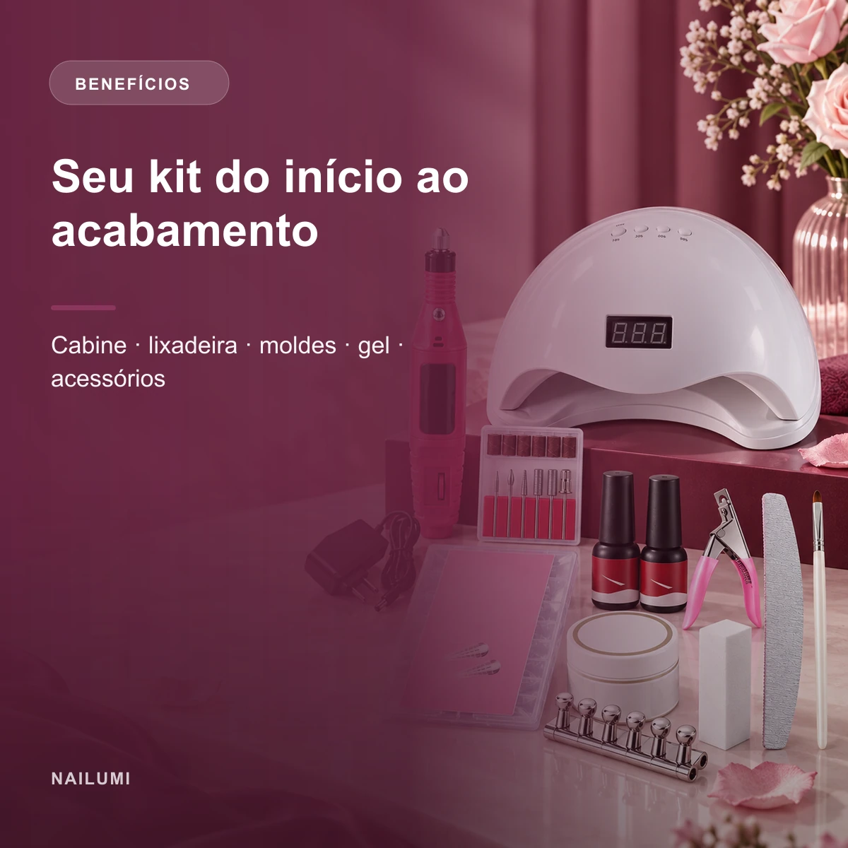 Visão geral dos benefícios de Kit Alongamento de Unhas em Gel SUN 5