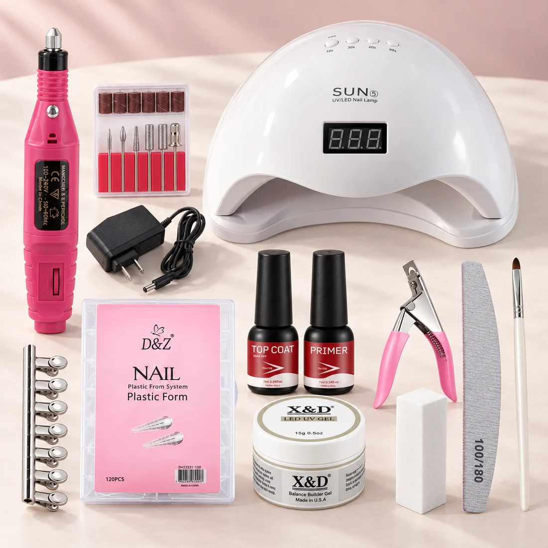Maleta Nailumi rosa aberta com espelho LED